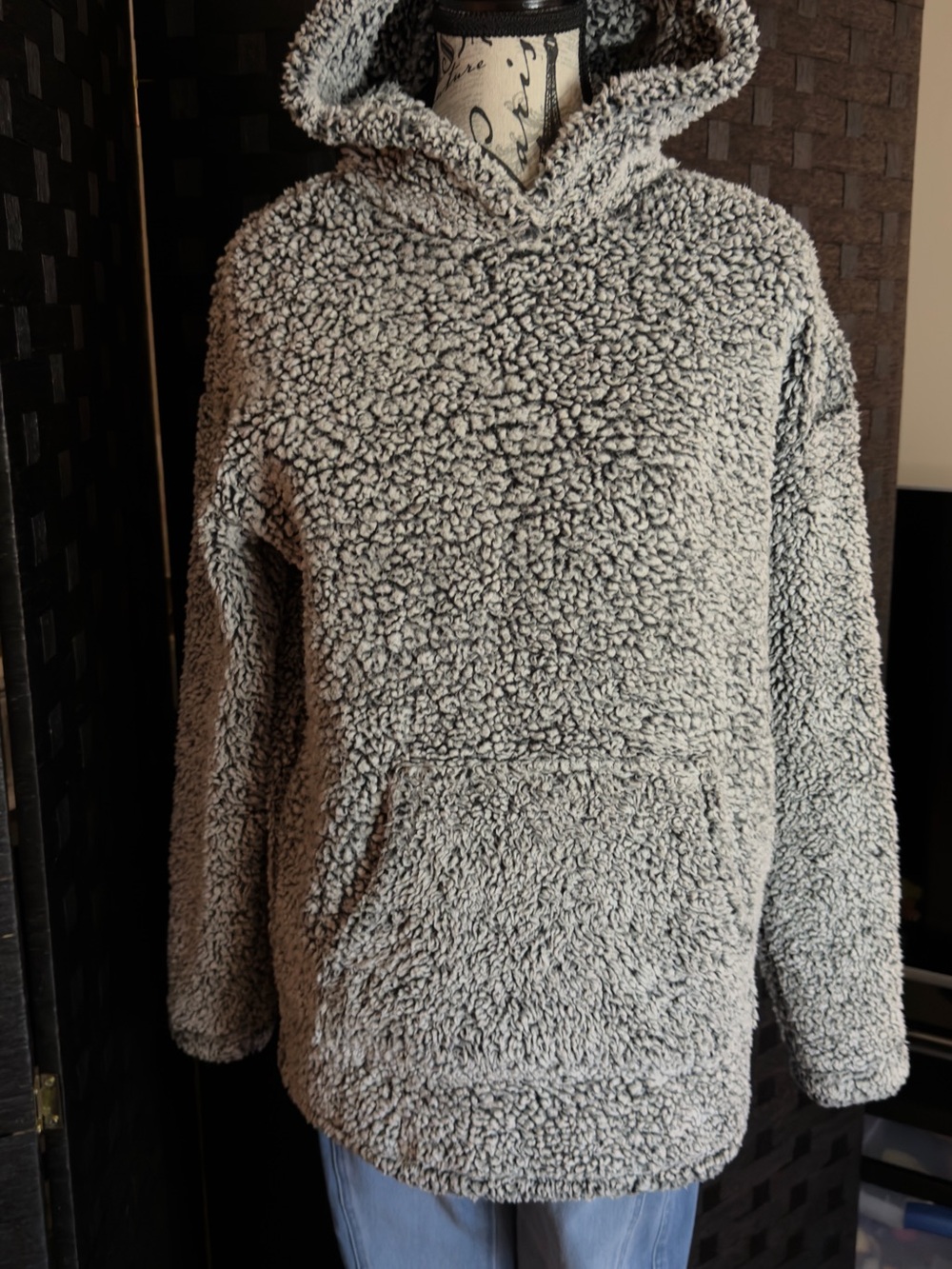 32 Degrees Light Gray Sherpa Hoodie Pullover